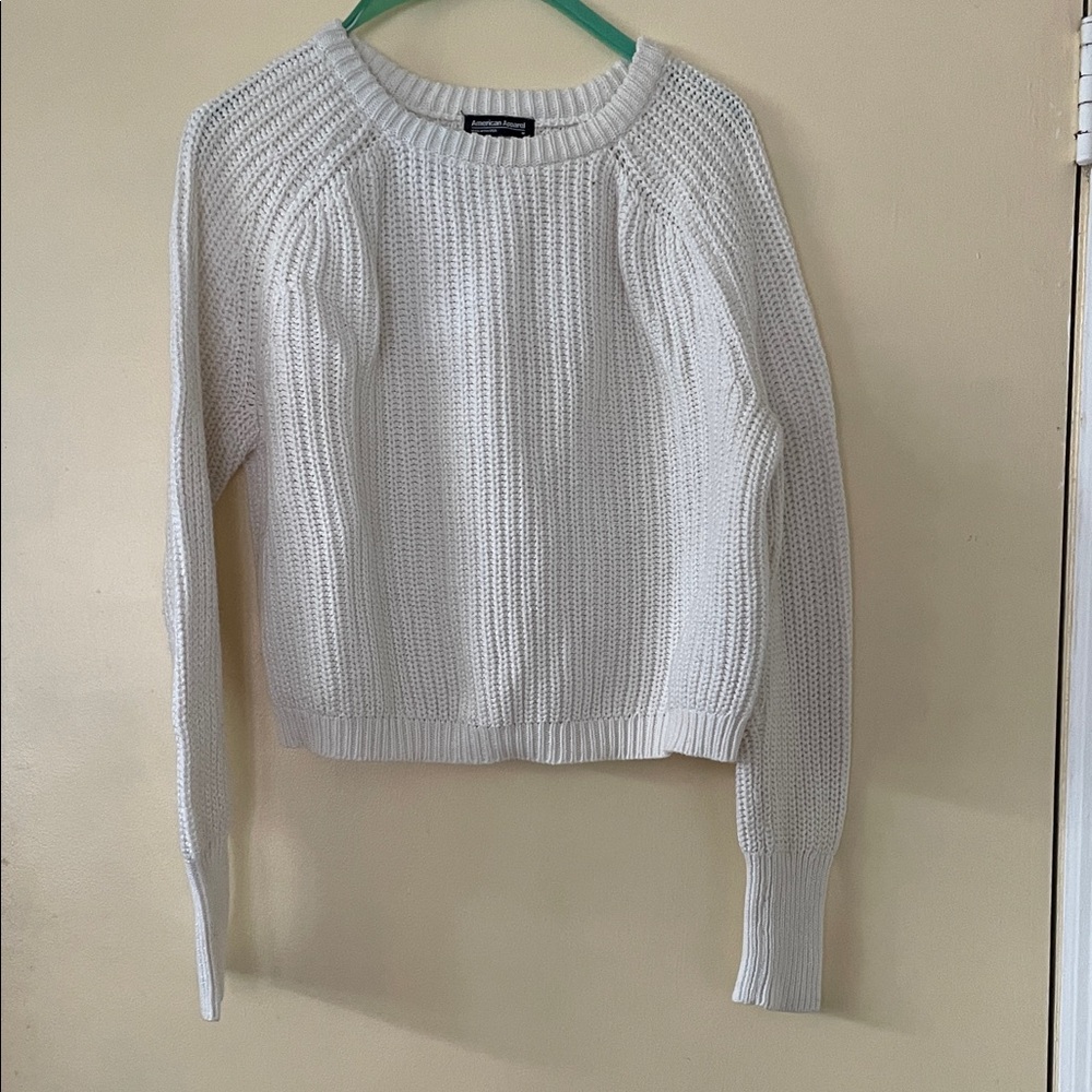 American Apparel Cream Crewneck Ribbed Knit Sweater